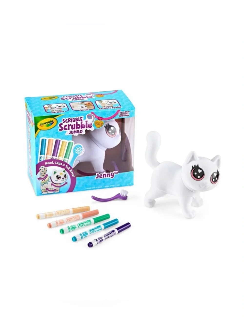 Crayola Scribble Scrubbie Jumbo Pet Cat-Jenny: Drawing & Coloring Kit, Markers.